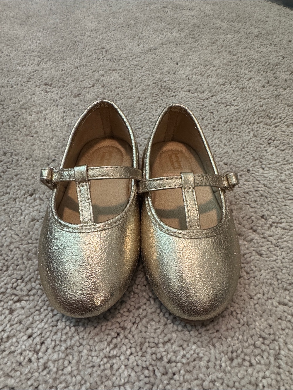 Girls Metallic Gold T-Strap Jumping Beans Mary Jane Kids Shoes - 7